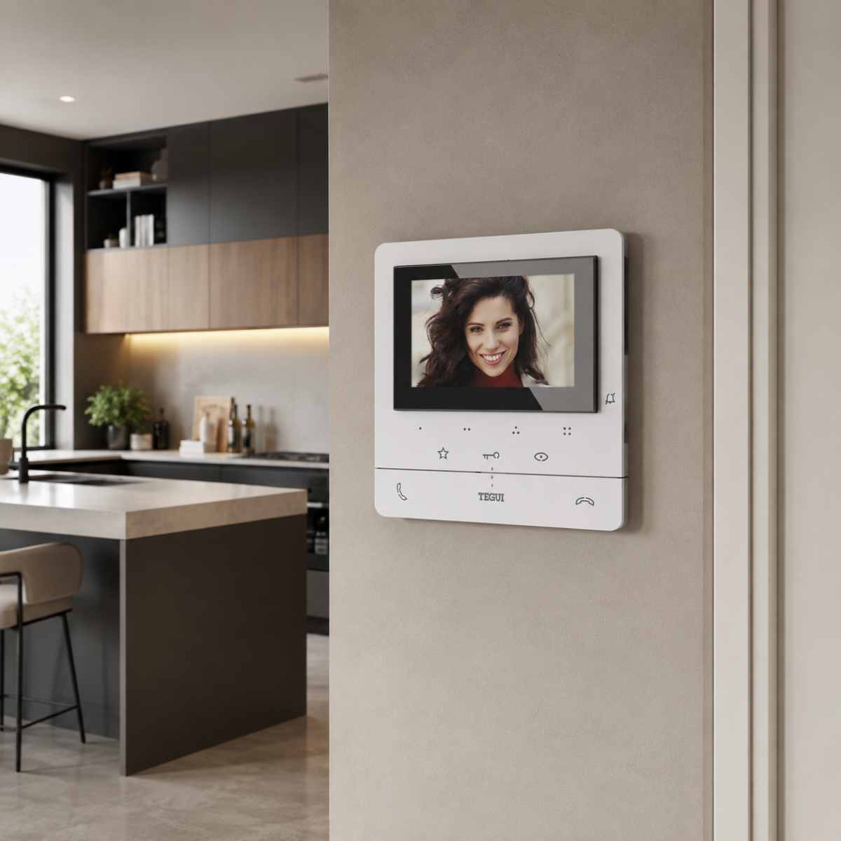 Foto del interior de una vivienda en el recibidor con interfono Monitor Classe 100 WIFI