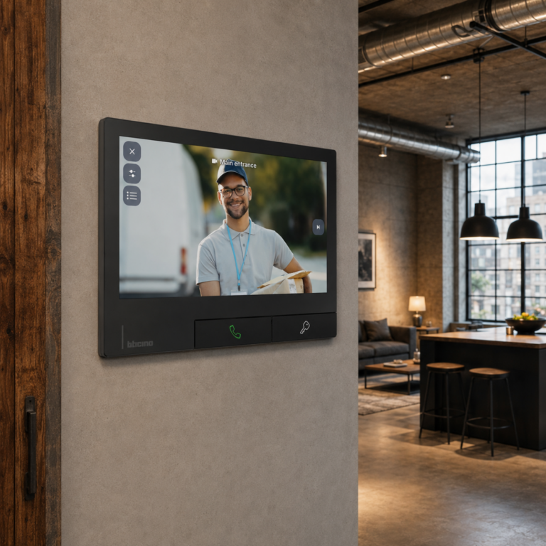 Foto del interior de una vivienda en el recibidor con interfono Monitor Classe 300X Loft