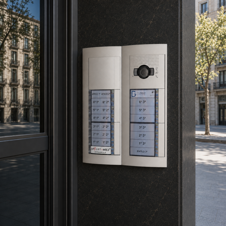 Foto exterior de una instalación de interfono en la Calle Rosellon en Barcelona